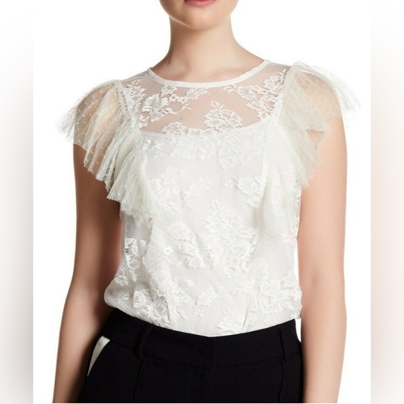 NWT ABS Allen Schwartz Sheer White Lace Blouse Style: 453P22W - Picture 1 of 6